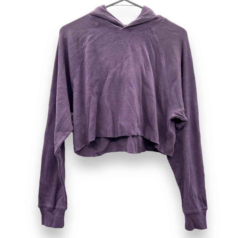 TNA Superior Waffle Knit Long Sleeve Pullover Crop‎ Hoodie in Violet Haze S NEW